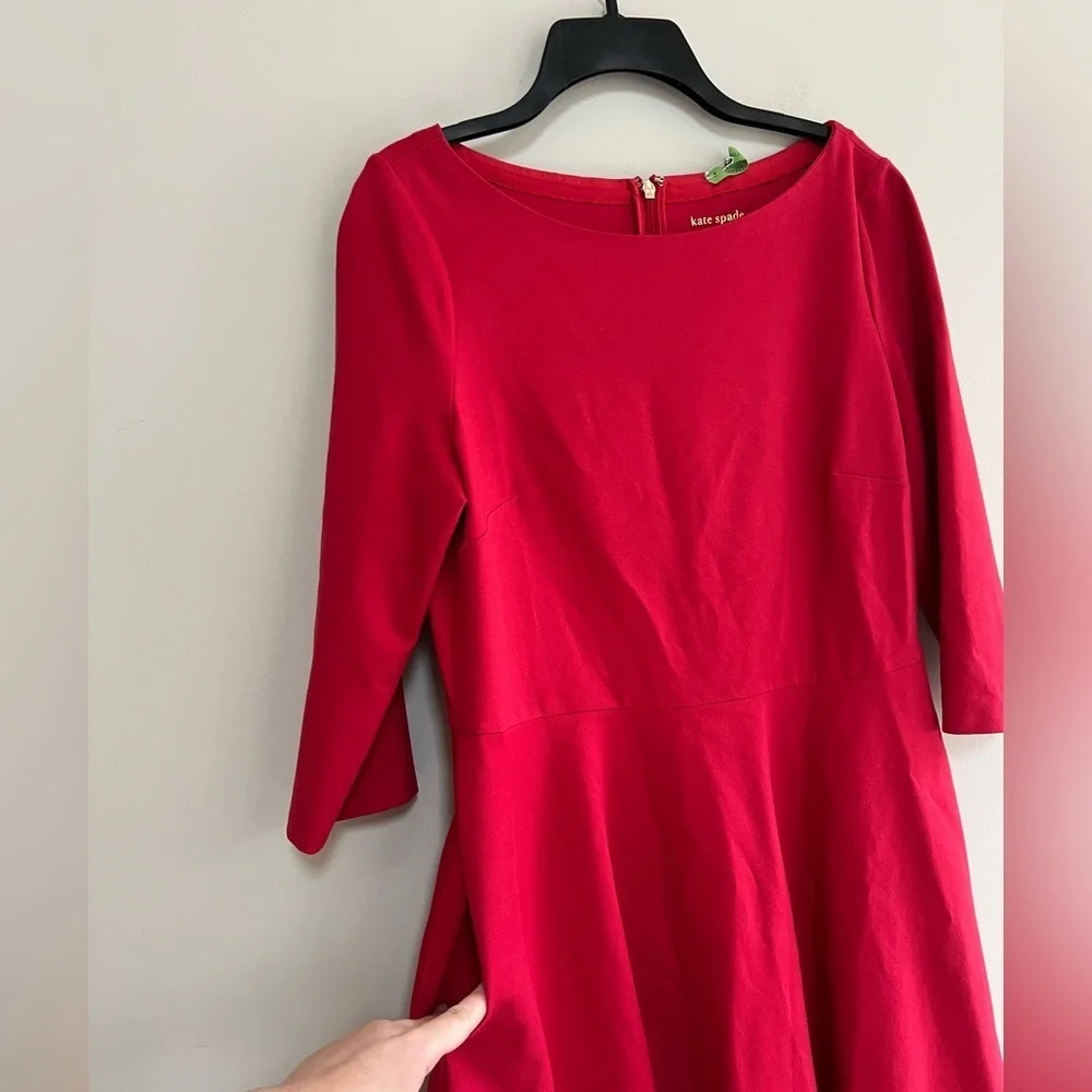 Kate Spade Boat Neck Ponte 3/4 Sleeve Dress in Dark Watermelon Red, size L
